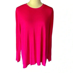 H by Halston Essentials Women Size L Long Sleeve Jersey Relaxed Fit Hot Pink Top